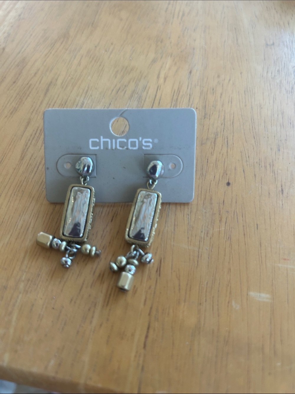 Chico's Gold-Tone Rectangular Dangle Earrings with Cream Inlay